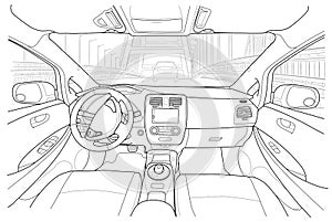 Interior of electromobile with automatic gearbox