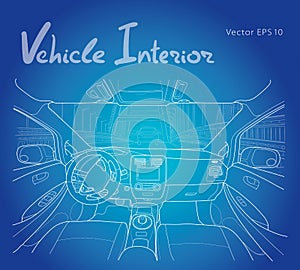 Interior of electromobile with automatic gearbox. Vector illustration