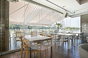 Interior of an elegant riverside cafe