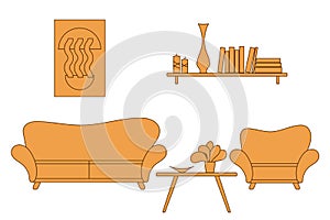 Interior elements and furniture. Living room interior design for website, print, poster, presentation, infographic