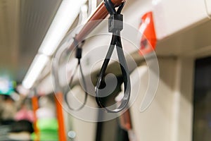 Interior elements of public transport on a blurred background