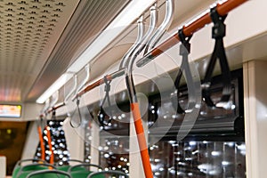 Interior elements of public transport on a blurred background