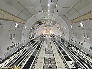Interior of an empty cargo hold of an airplane