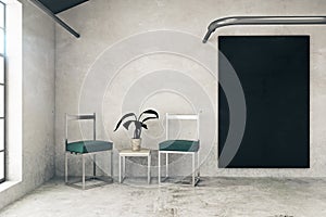 Interior with empty chalkboard