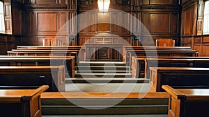 Interior of an empty courtroom, low and order concept