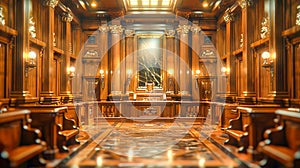 Interior of an empty courtroom, low and order concept
