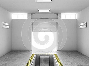 Interior of an empty garage, with an open repair pit. 3d illustration