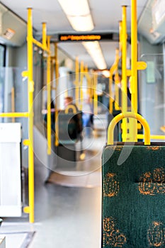 Interior of empty modern city bus