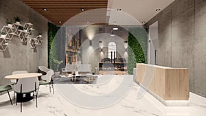 Interior Empty Modern Loft Office open space modern office footage.Modern open concept Lobby and reception area meeting room desig