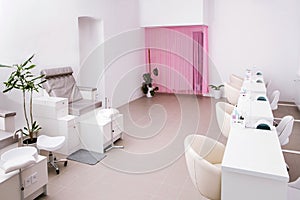 Interior of empty modern nail salon.