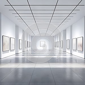 Interior of empty office building with white walls and tiled floor