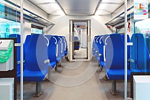 Interior of an empty passenger car commuter train