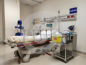 Interior of empty recovery room in intensive care unit at hospital.