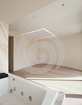 Interior, empty room with jacuzzi