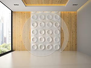 Interior of empty room with wall panel 3D rendering