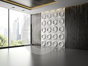 Interior of empty room with wall panel 3D rendering 2