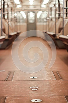 Interior of empty Sankt Petersburg subway car.