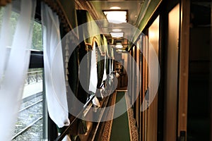 Interior of empty vintage train carriage