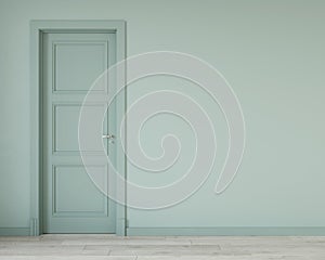 Interior with empty wall with door and parquet