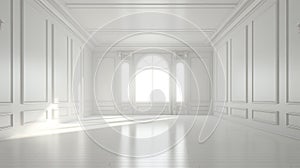 Interior of empty white classic room in the morning. - Generative ai