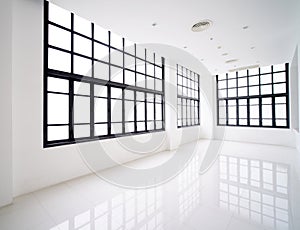 Interior of empty white room and black metal window