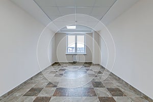 interior of empty white room hall or corridor with window with repair
