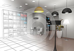 Interior, exhibition hall, 3D illustration