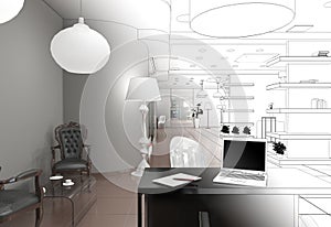 Interior, exhibition hall, 3D illustration