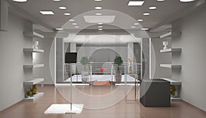 Interior, exhibition hall, 3D illustration