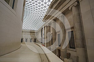 Interior and exhibits from different parts of the famous British Museum, London, England, United Kingdom