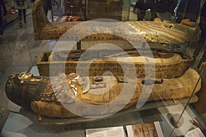 Interior and exhibits from different parts of the famous British Museum, London, England, United Kingdom