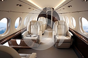 Interior of expensive private jet airline service for executive vacation, Luxury Private Airplane Jet