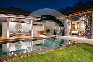 Interior and exterior design of pool villa with swimming pool of the house or home building