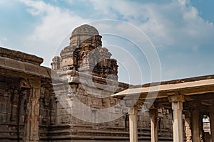 Interior facade and courtyard of the ruined Krishna temple complex in Hampi, Karnataka, India.