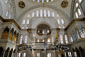 Interior facade of Nuruosmaniye Mosque located in Shemberlitash, Fatih, Istanbul, Turkey