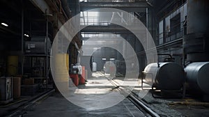 The interior of a factory or industrial structure made of steel