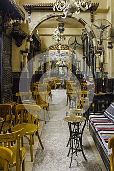 Interior of the famous ancient Al Fishawy cafe at Khan El Khalili market photo