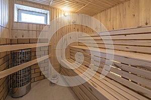 Interior of a Finnish wooden sauna
