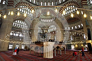 The interior floor space of the Selimiye Mosque camii at Edirne in northern Turkey.
