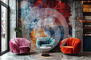 The interior follows the maximalist, bold Cluttercore trend with rich colors and bold design touches. photo
