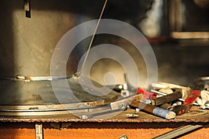 Interior fragment of workshop in sunlight