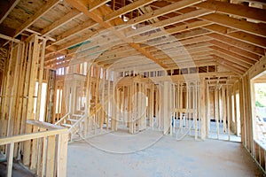 Interior Frame of a Suburban Home Under Construction
