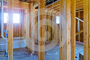 Interior framing beam of new house under construction home framing