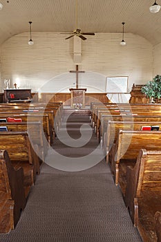 Aisle of old country church.