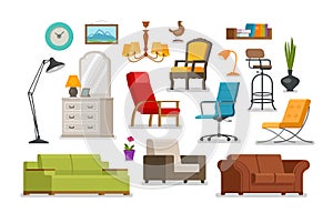 Interior, furnishings, furniture store concept. Vector photo