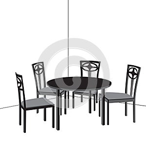 Interior furniture. Table with chairs. Living room design.