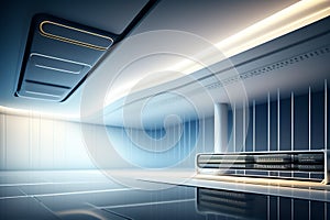 Interior futuristic background, sci-fi interior concept.