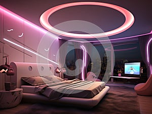 Interior of a futuristic luxury bedroom design architecture