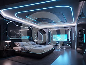 Interior of a futuristic luxury bedroom design architecture