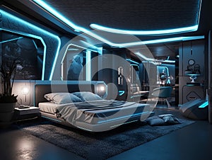 Interior of a futuristic luxury bedroom design architecture